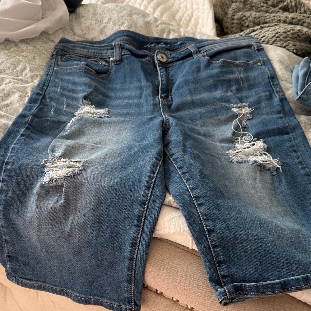 INC International Concepts Blue Distressed Denim Bermudas